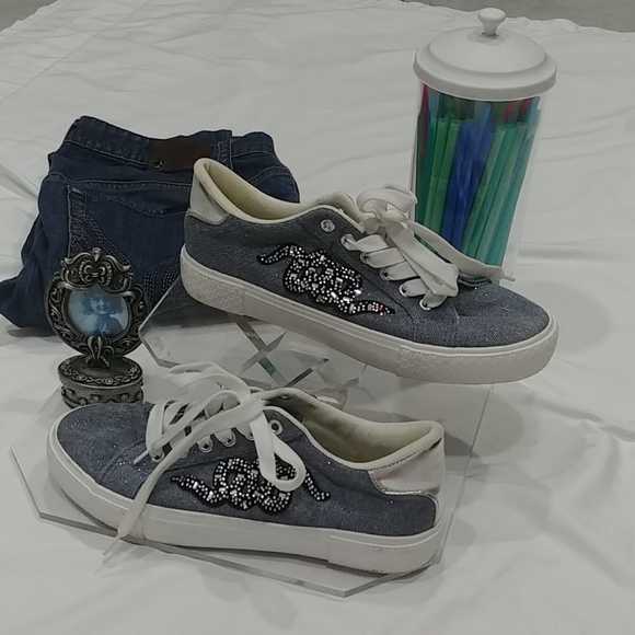 denim shoes with rhinestones